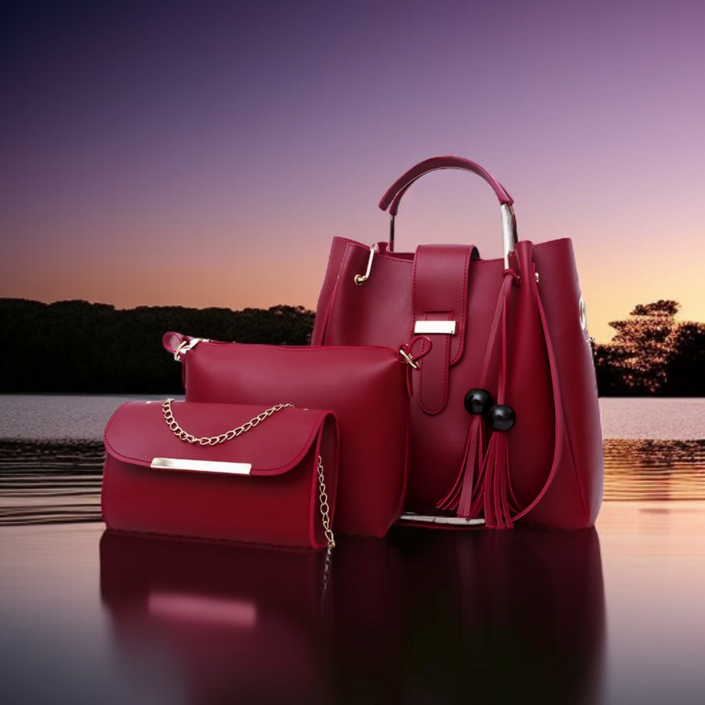 Ladies 3 PCS Synthetic Leather Handbags Set