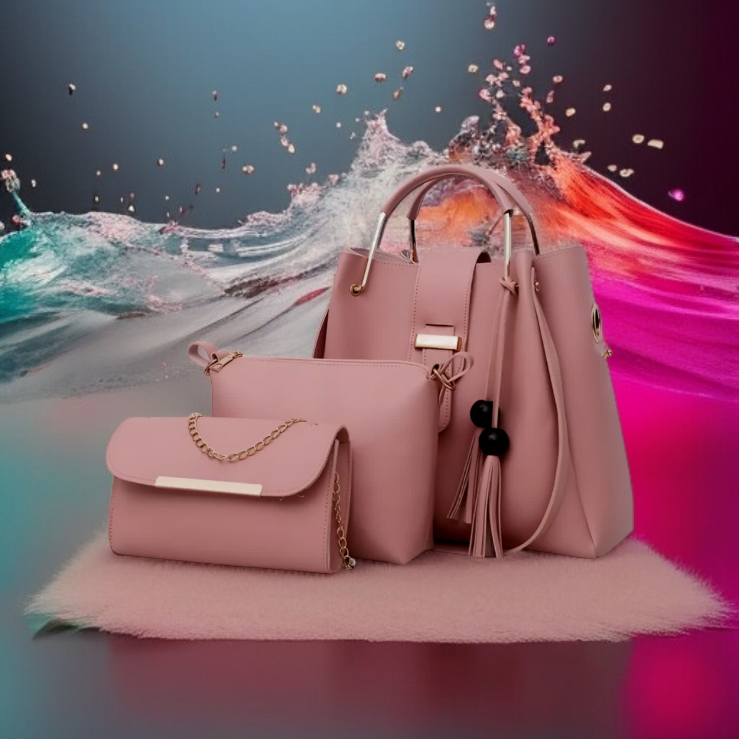Ladies 3 PCS Synthetic Leather Handbags Set