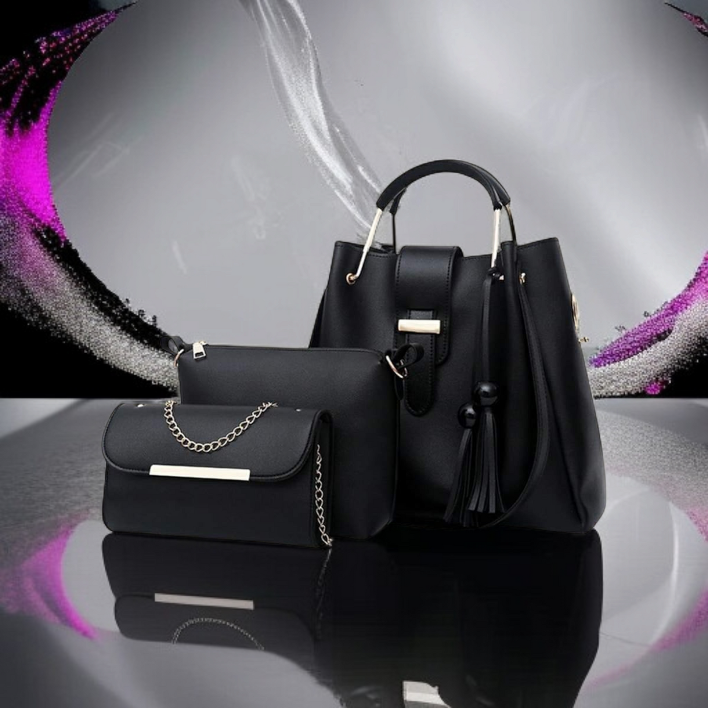 Ladies 3 PCS Synthetic Leather Handbags Set
