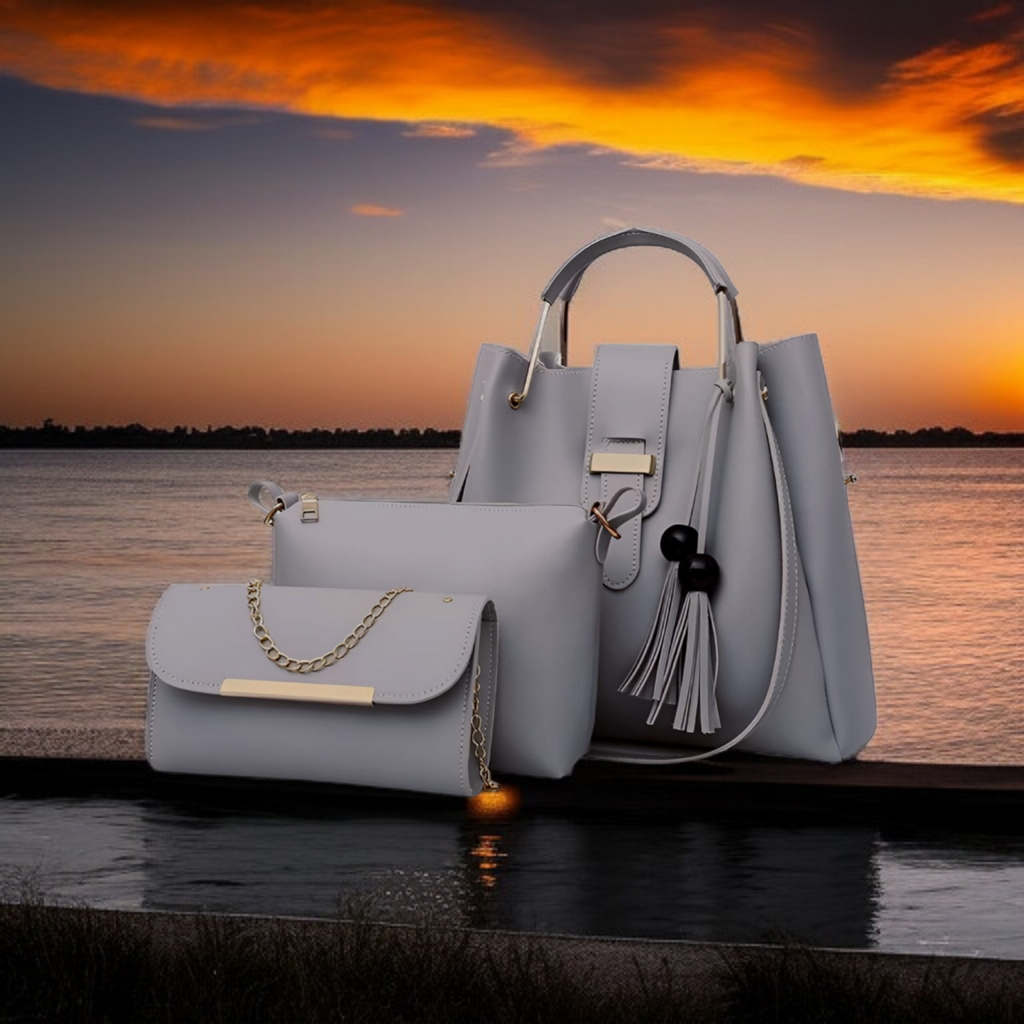 Ladies 3 PCS Synthetic Leather Handbags Set