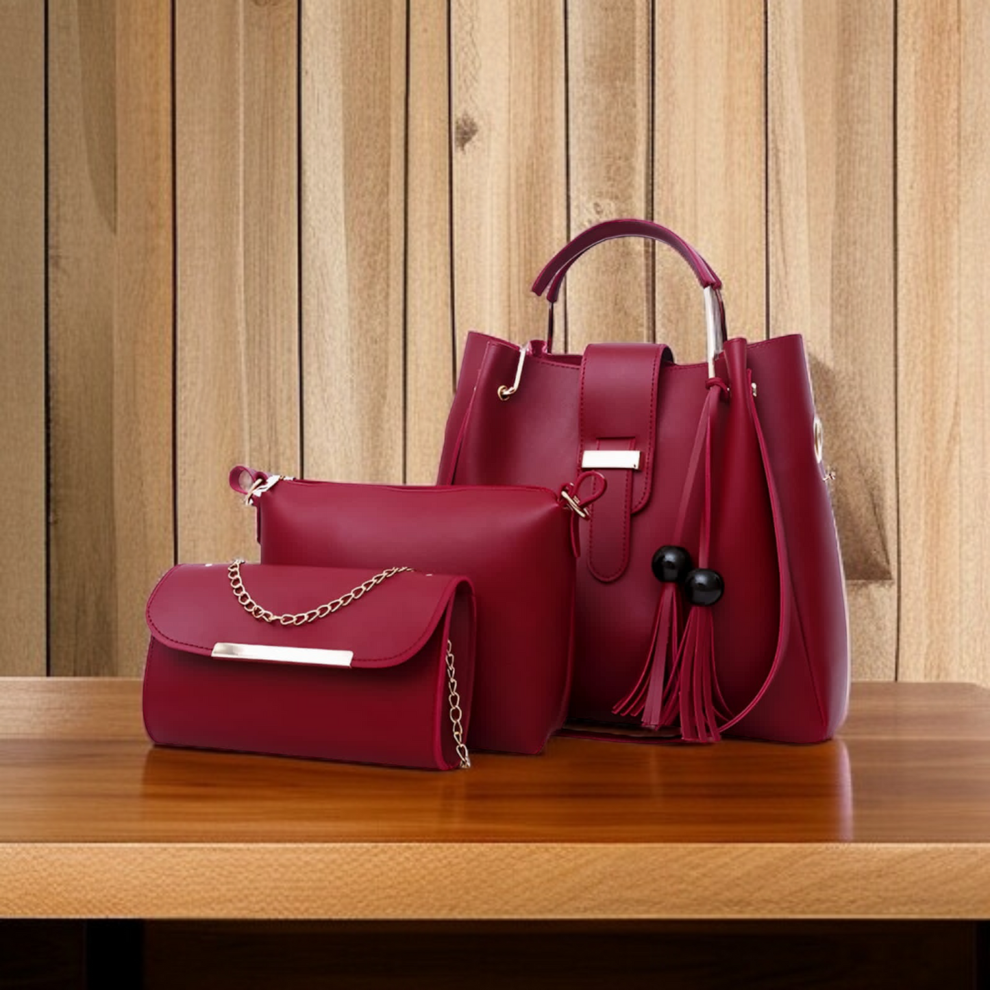 Ladies 3 PCS Synthetic Leather Handbags Set