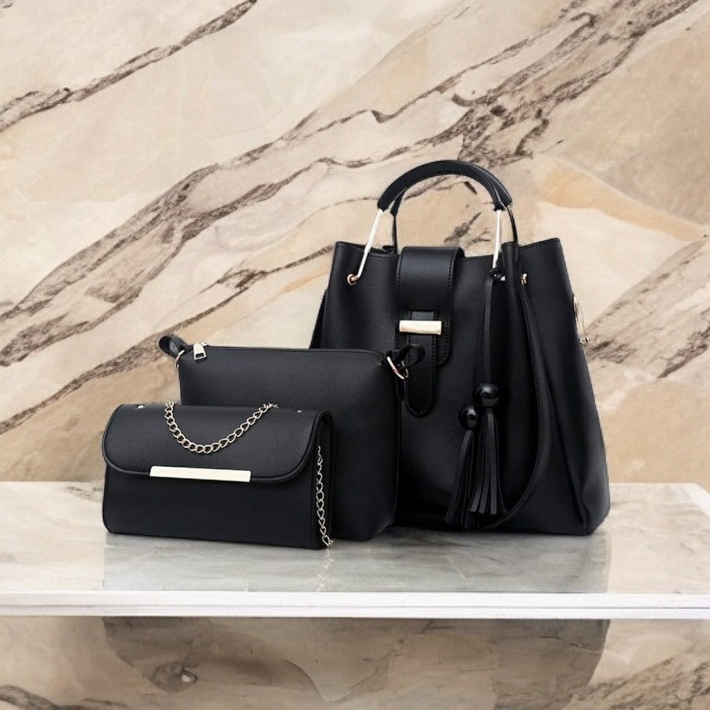 Ladies 3 PCS Synthetic Leather Handbags Set